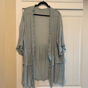 Easel Pale Blue Ruffled Cardigan